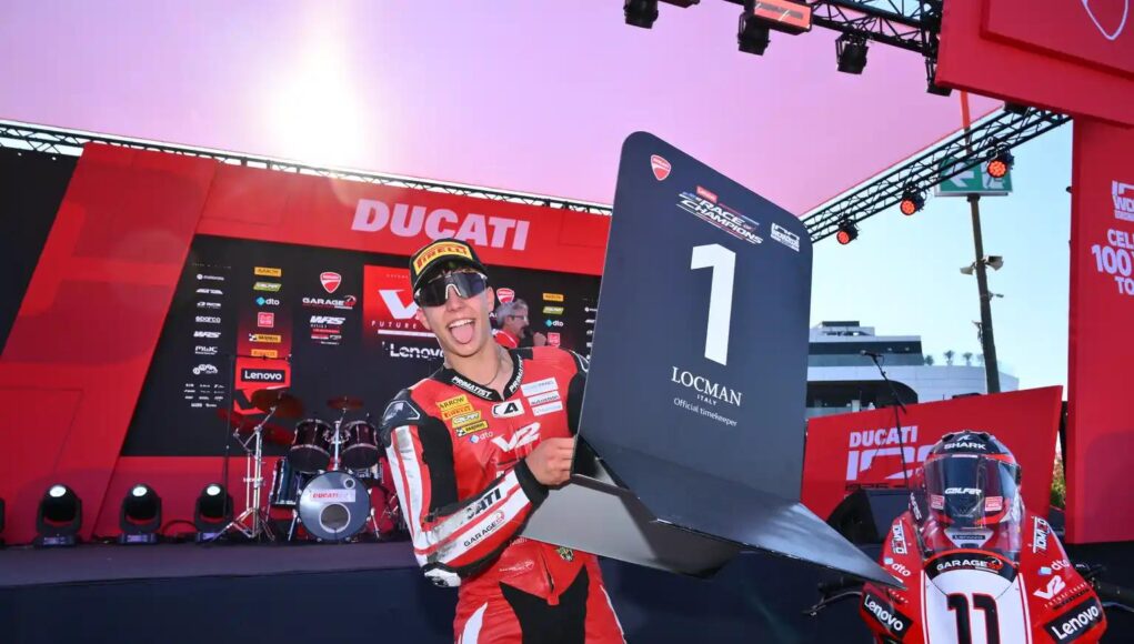 Jesús Torres gana, récord de la vuelta rápida en el “Marco Simoncelli” y lider la V2 de Ducati